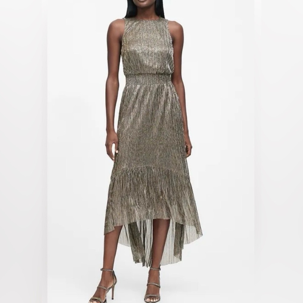 Banana Republic metallic gold high-low dress size 2